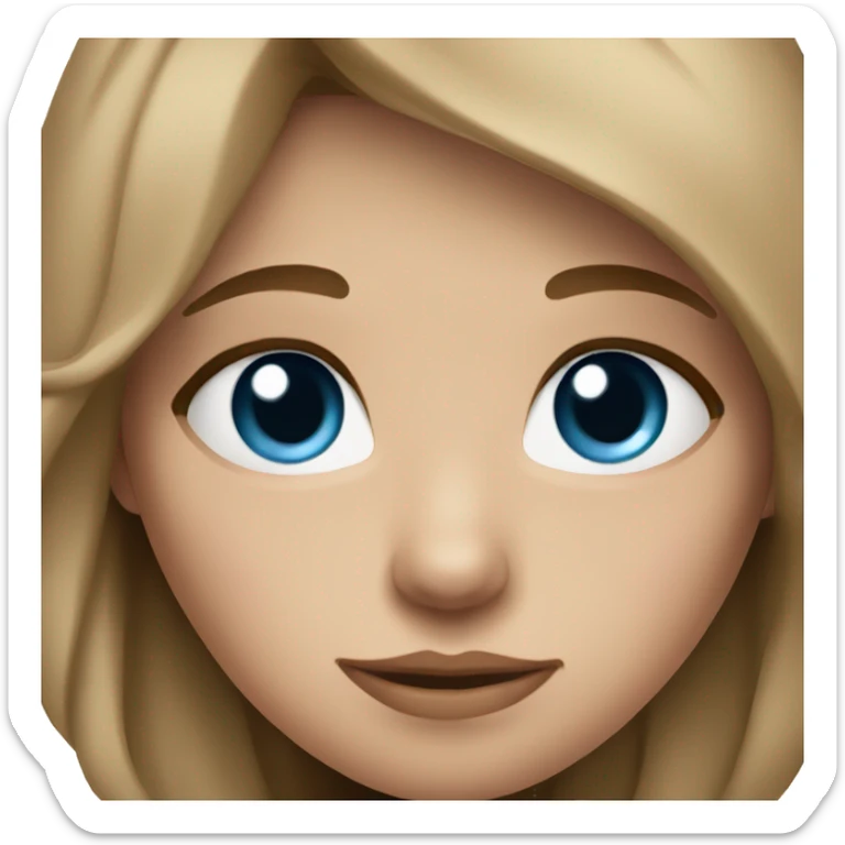 A girl has blue eyes and brown hair wearing black hodges sticker