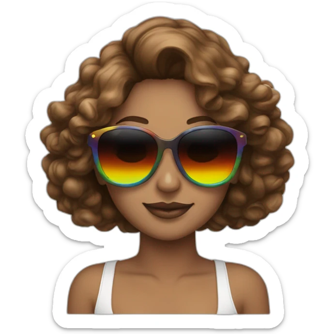 gay pride sunglasses on female head with wavy brown hair sticker