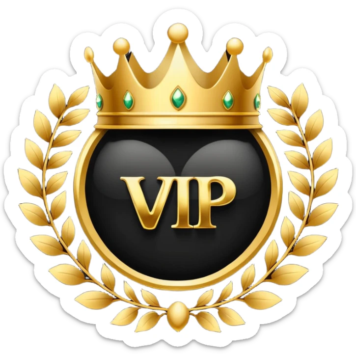 Luxury black and gold circular logo-style emoji, with ornate golden swirls, royal crown on top, bold text in center, glowing golden edges, premium VIP style, dark glossy background, looks like a high-end Telegram bot badge or emblem, no faces, with the text 'VIP24.CC BOT' in golden bold letters sticker