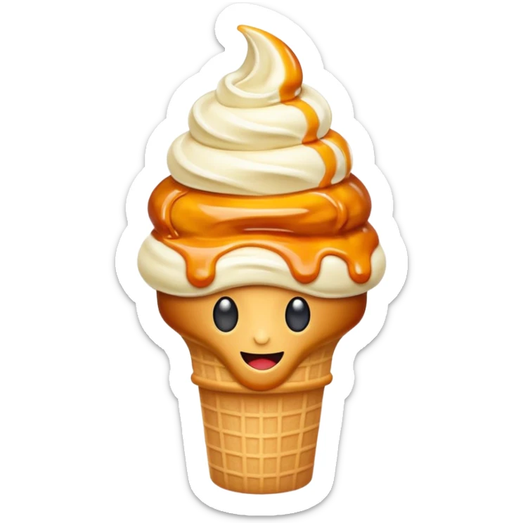 lava ice cream emoji, soft serve vanilla with a molten caramel center, lava effect, vibrant colors, apple emoji style sticker