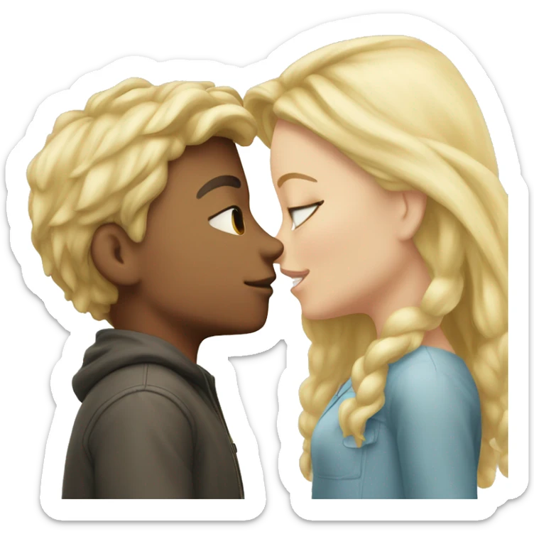 a blonde boy and a blonde girl kissing  sticker