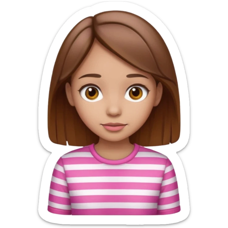 lightskin girl  pink and white striped shirt and brown hair  sticker
