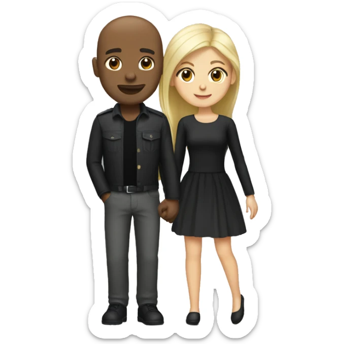 Girl with blonde and brunette hair with black bald man boyfriend sticker