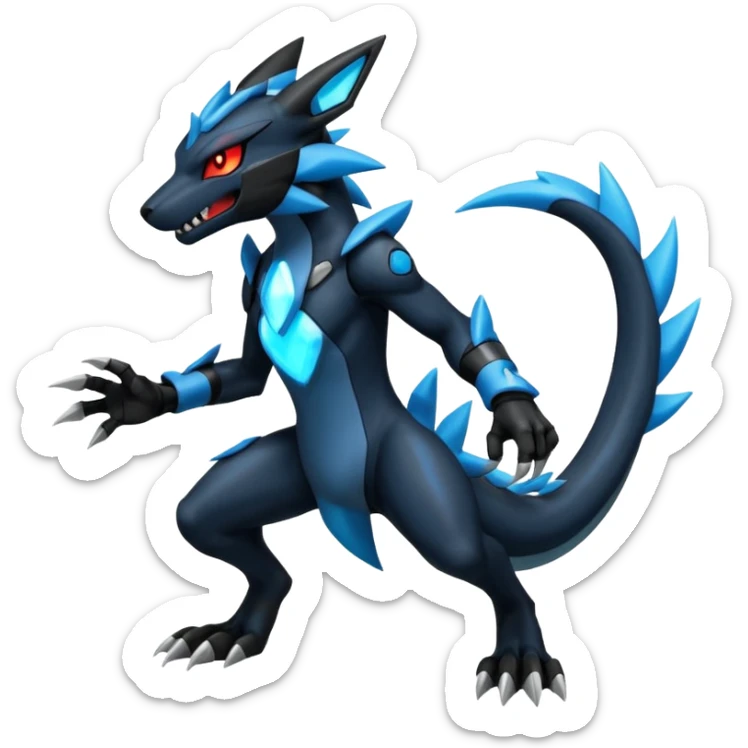 Edgy futuristic Zeraora-Salandit-Zekrom-Lucario-fusion sticker