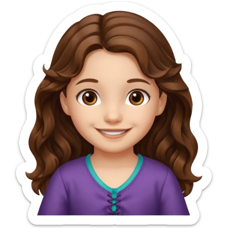 EMOJI COMO LOS DEL IPHONE IOS. SOLO CARA NIÑA, SIN EL CUELLO. 3 AÑOS. PELO LARGO, ONFULADO, MARRON SEMIRECOGIDO, Y OJOS MARRONES. SONRIENDO, Y FONDO TRANSPARENTE sticker