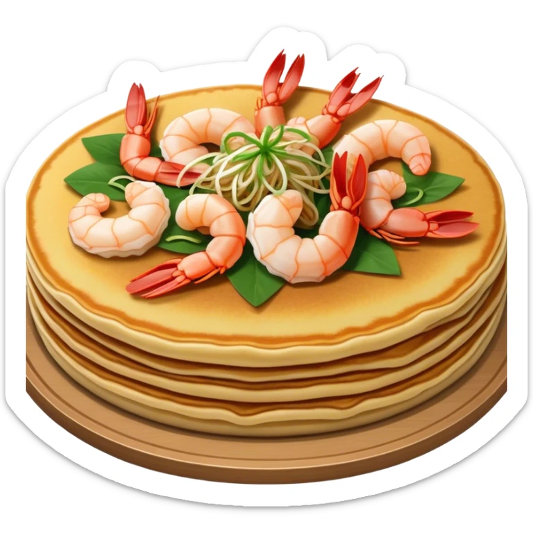 Cinematic Realistic B√°nh x√®o Dish Emoji, depicted as a crispy Vietnamese pancake filled with shrimp, pork, and bean sprouts rendered with dynamic textures and vibrant, appetizing lighting. sticker
