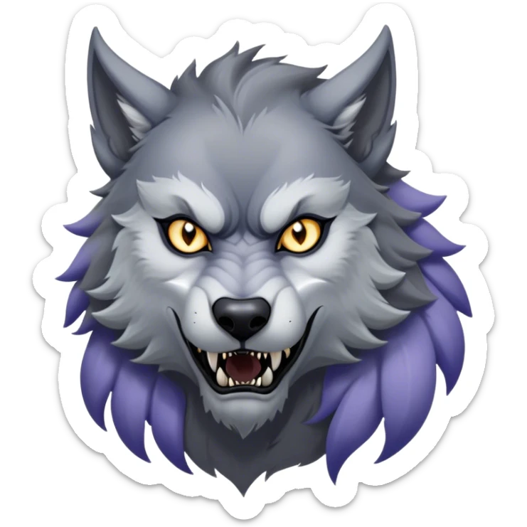 Cinematic Noble Werewolf Portrait Emoji, Formidable and majestic, with a powerful lupine silhouette in moonlit grays and silvers, featuring piercing, wise eyes and a dignified snarl that hints at untamed strength, simplified yet intricately detailed, glowing with a soft, lunar outline that encapsulates the noble duality of feral instinct and loyal guardianship! sticker