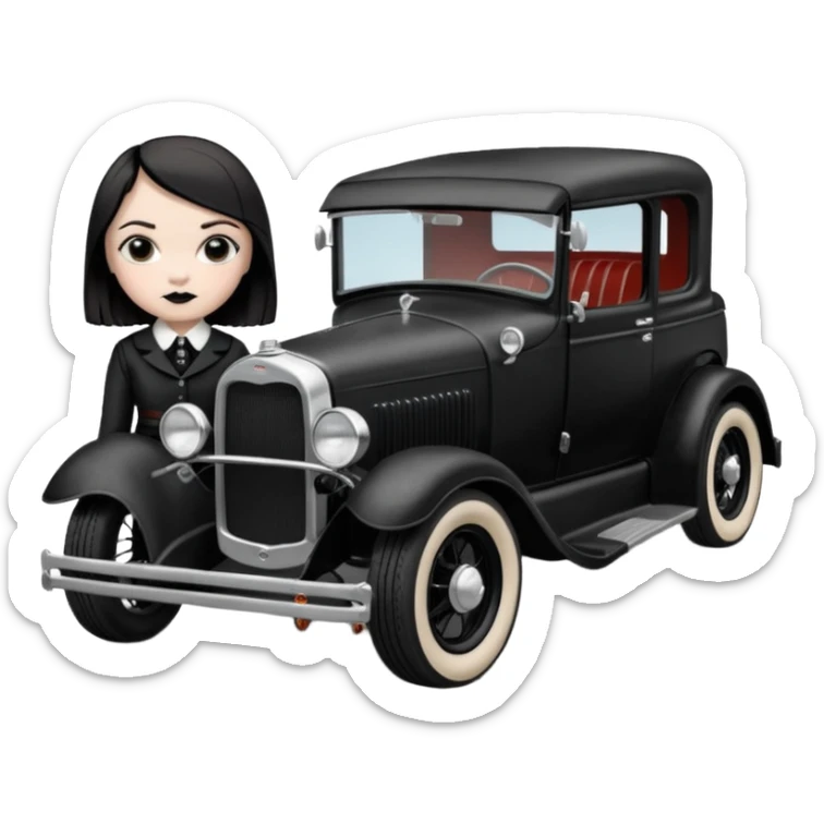 zombie gothic Wednesday Addams.creepy, 1929 ford pickup, hot rod.  sticker