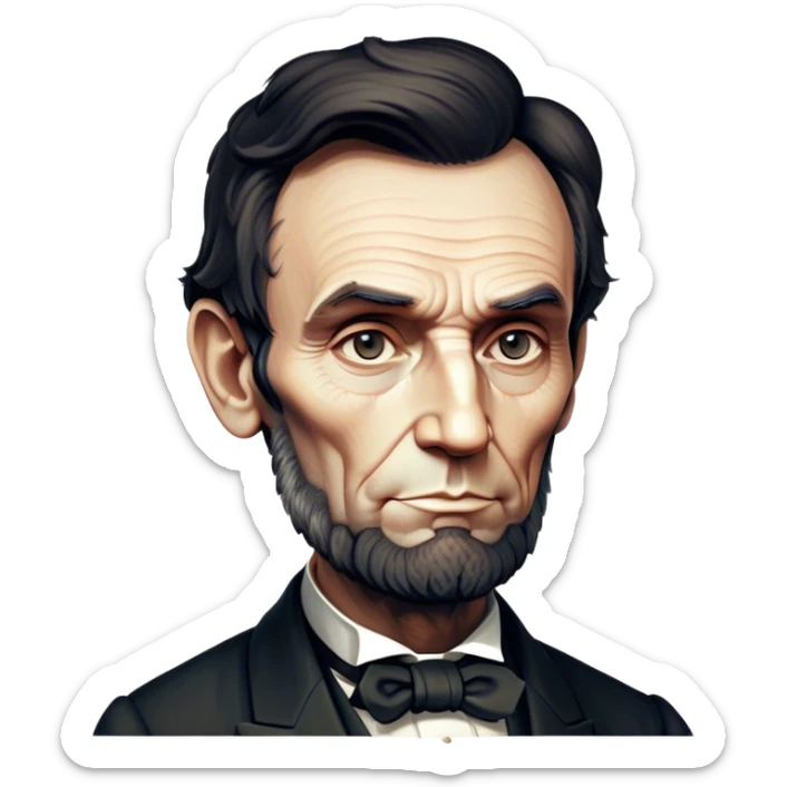Cinematic Realistic Abraham Lincoln Portrait Emoji, depicted as a stoic iconic statesman with a tall dignified silhouette and thoughtful expression, rendered with detailed textures and dramatic historical lighting that captures his timeless presence. sticker
