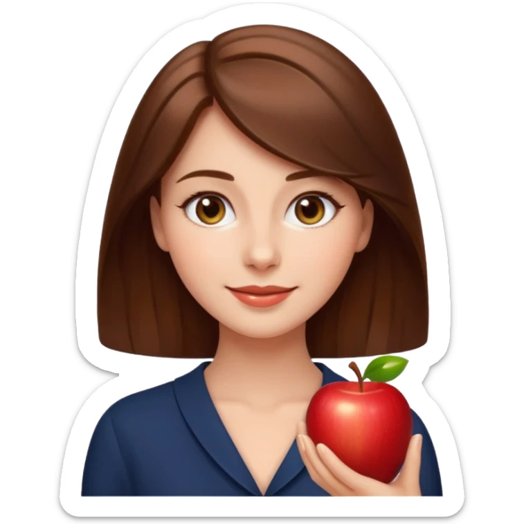 emoji of a beautiful woman with soft facial features, smooth skin, gentle smile, expressive eyes, and shiny hair. Clean lighting, warm tones, elegant and friendly expression, minimalist white background, polished Apple emoji aesthetic sticker