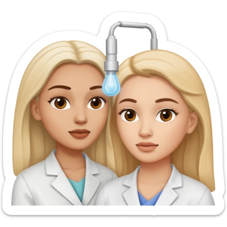 One set of Hands of A woman looking on another woman’s skin on face during facial treatment  sticker