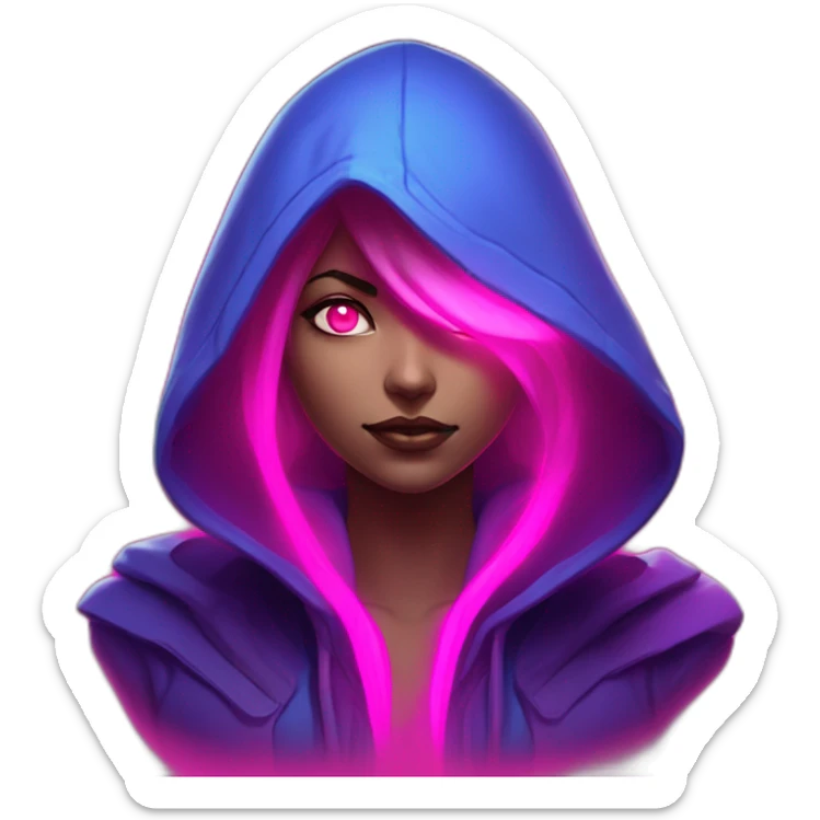 Riot Games Valorant neon pink eyes glowing bright red Video game woman blue eyes purple hooded assassin themed character shrouded wraith sticker
