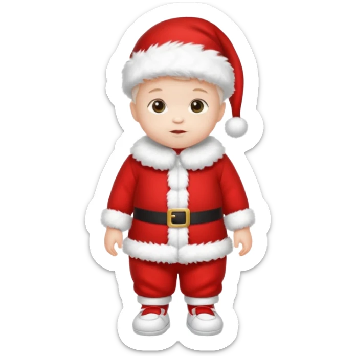 a standing baby wearing santa clothes and cute fluffy shoes sticker