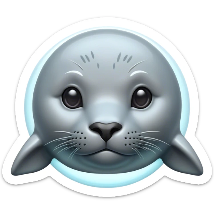 Cinematic Noble Seal Portrait Emoji, Poised and streamlined, with a sleek, smooth body of glossy, muted hues and expressive, dark eyes complemented by a rounded, agile head, Simplified yet sharp and sophisticated features, highly detailed, glowing with a soft, maritime luminescence, high shine, intelligent and graceful, stylized with an air of coastal authority, focused and alert, soft glowing outline, capturing the essence of a watchful marine guardian that appears ready to glide out of the screen with effortless authority! sticker
