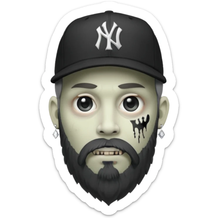 Hazme un zombie con barba en la barbilla el emoji que esté en blanco y negro osea la foto que tenga aretes pequeños una gorra volteada de los new York yankee y una cadena de diamantes que diga W sticker