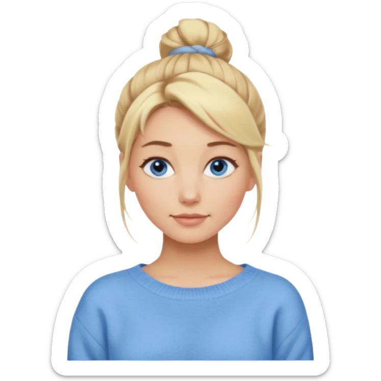 Blonde Women with Bun, Casual Girl – messy blonde bun, soft sweater, relaxed friendly face. sticker