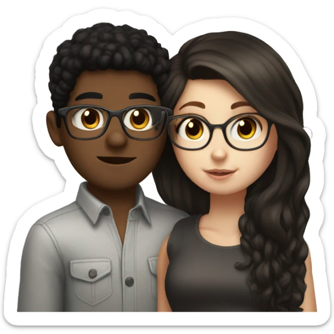 White boy black hair glasses kissing white girl brown hair brown eyes sticker