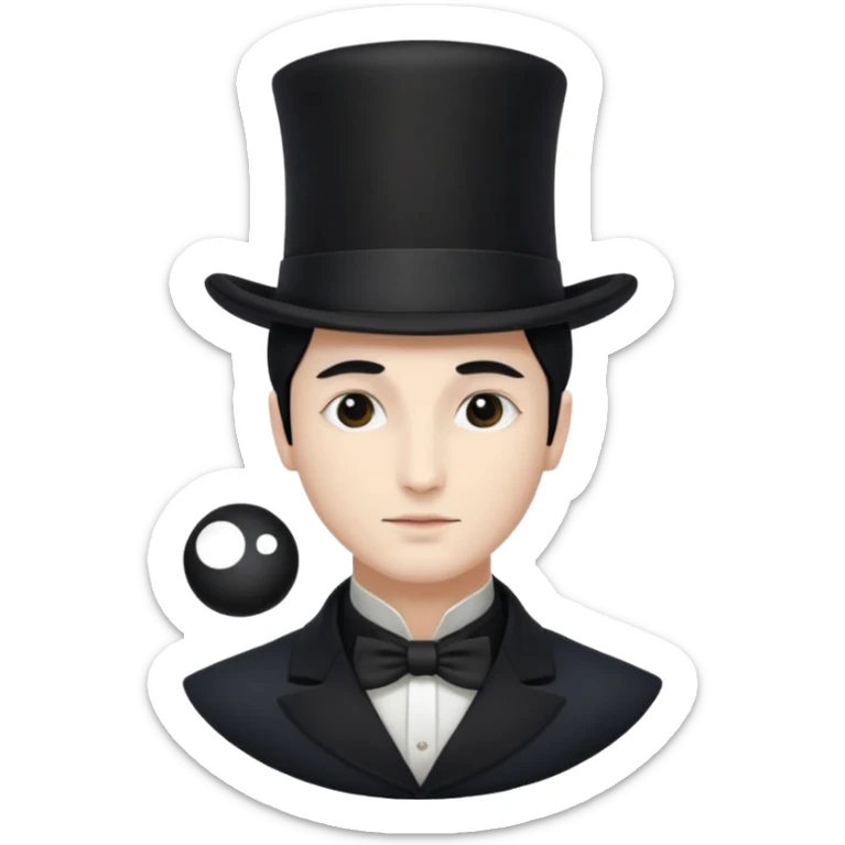 a french magician with a yin yang face and a closed eye type, and a top hat sticker