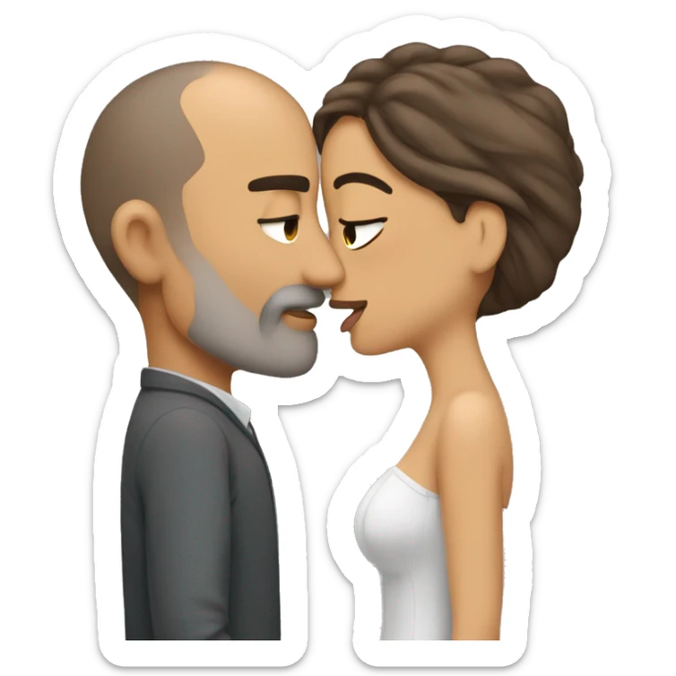 Big kiss from a brown hair husband to grey hidjab wife sticker