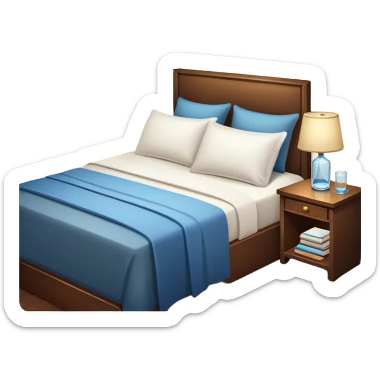 A dimly lit bedroom. The bed is neatly made, and a glass of water sits beside a book on a cozy nightstand. Soft lighting signals a peaceful wind-down, representing the calm and control that comes from reclaiming your evenings. sticker