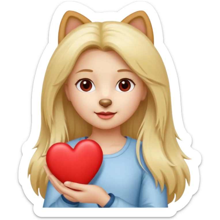 Girl blonde long hair crème German spitz red heart sticker