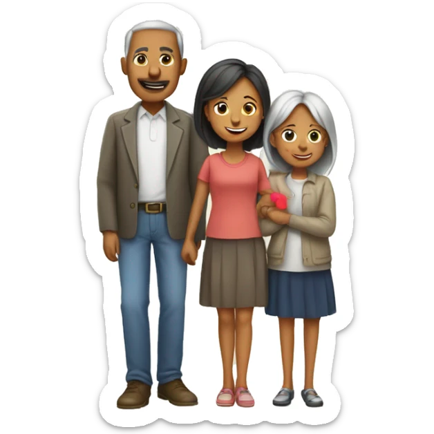 Family with 60 years father, mother 40 years, girl 9 years  sticker