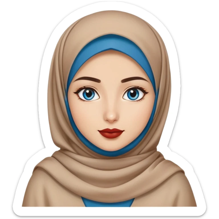 Turkish beautiful finish Konya girl blue eyes with brown beige hijab islamic dress and had on her hand lipstick sticker
