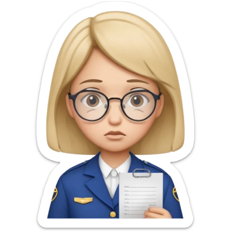 Frowns with Glasses, Angry Student: Teen in uniform, round glasses, holding test paper, pouting
 sticker