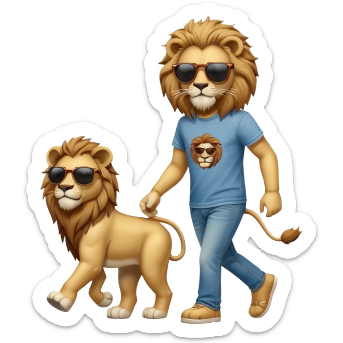 anthropomorphised lion in t-shirt and jeans wearing sunglasses walking upright sticker