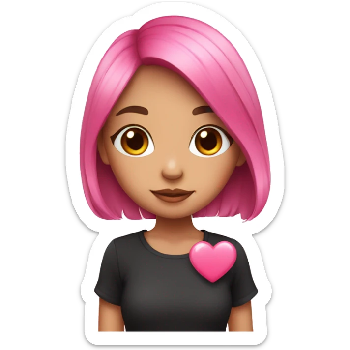 A cute girl with black and pink hair holding a cute little heart  sticker