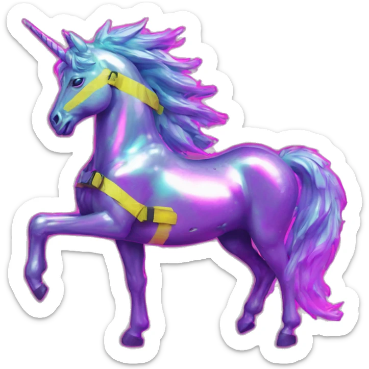 .Zombie_ Vaporwave black holographic oilslick zombie unicorn yellow caution tape graffiti Pegasus sticker