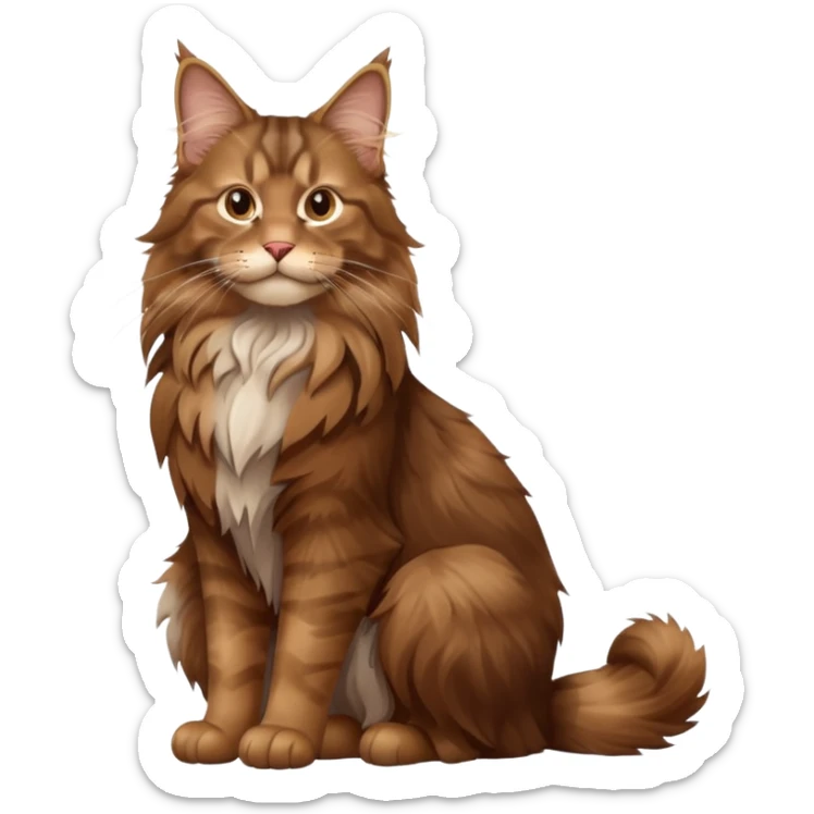 A high-resolution photo-realistic digital illustration of a brown maine coon cat, full body noble maine coon sitting sticker