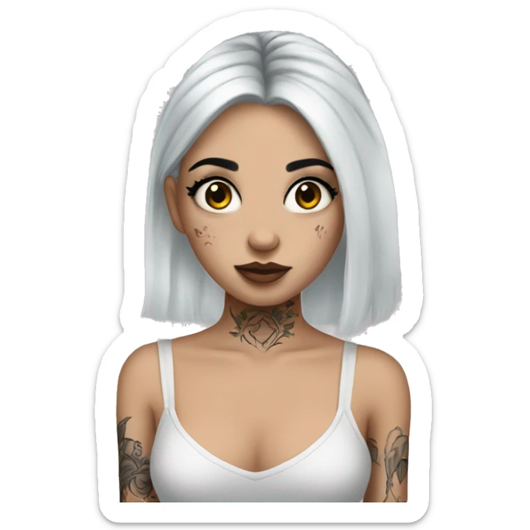 Pale girl with black hair, arm tattoos and long eyelashes sticker