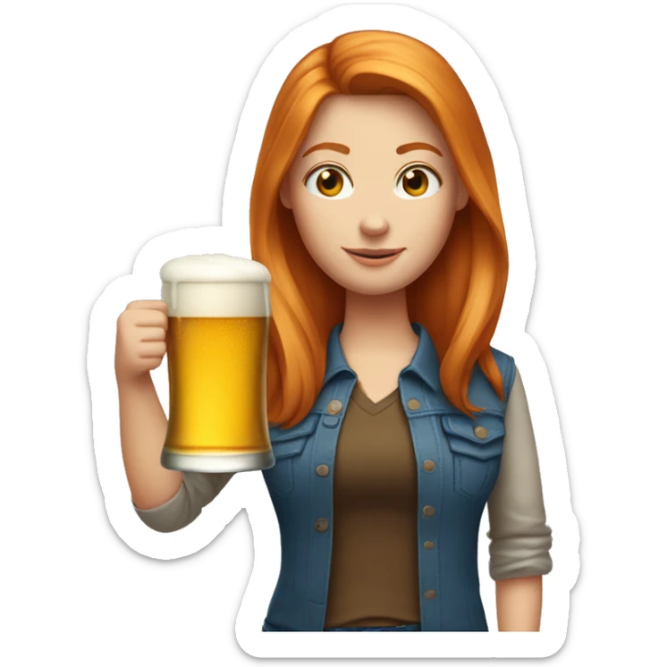 ginger straight hair and blue eyes woman with a beer on the hand sticker