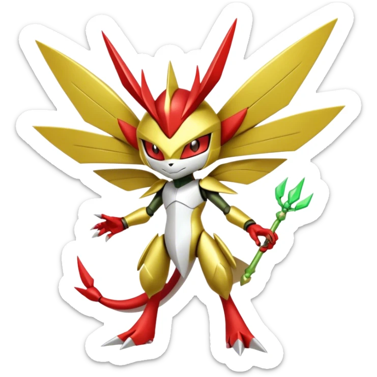 Cute Cool Edgy Shiny Ethereal Legendary Kartana-Digimon-Scizor-hybrid full body sticker