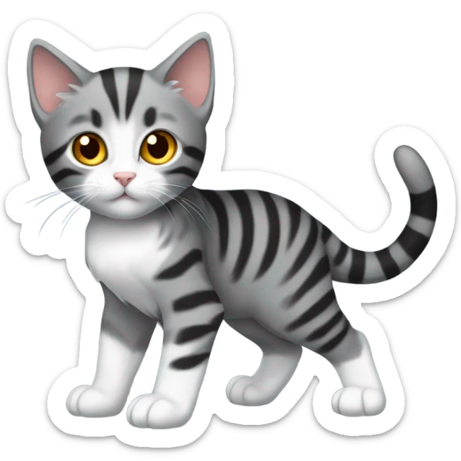 Grey and black tabby kitten with white legs, razor sharp talons and wings of fire  sticker