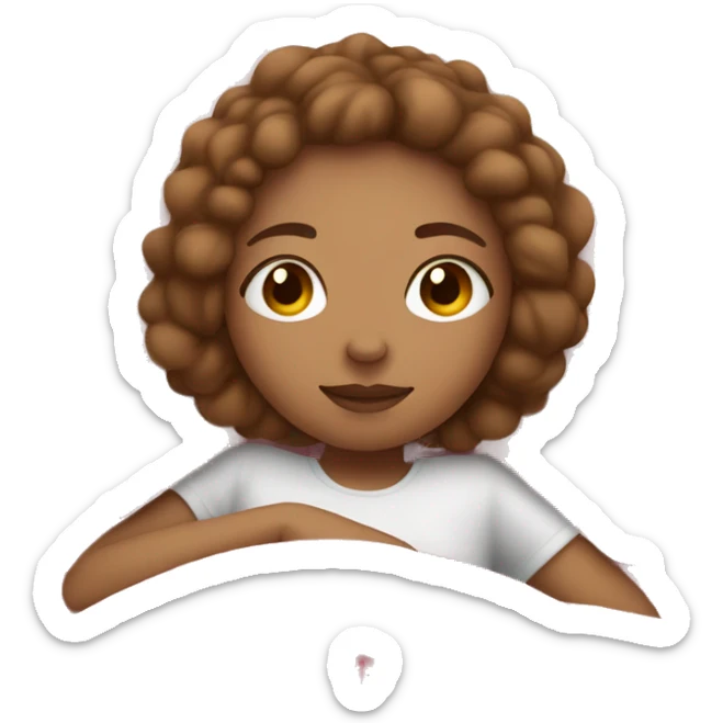 Light skin girl sleeping on her arm w pink blanket light brown hair sticker