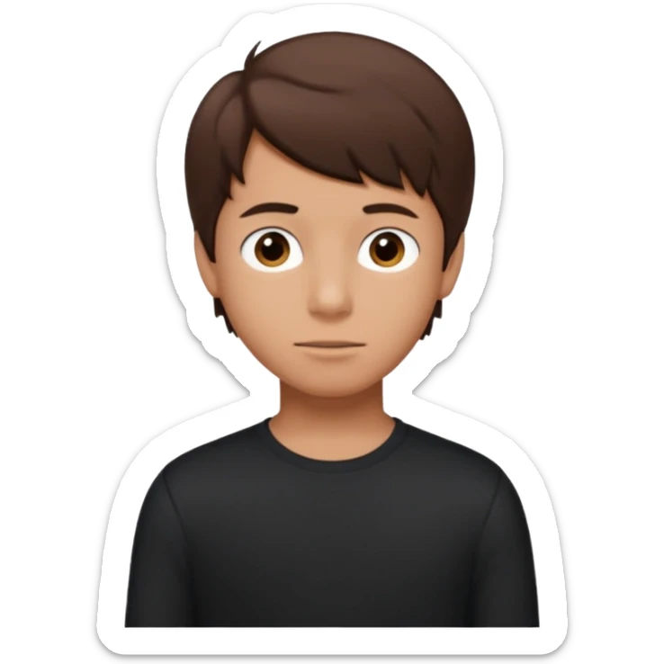 Boy with tan skin, brown hair, hair like Rodrick heffley, black long sleeve shirt, brown eyes sticker