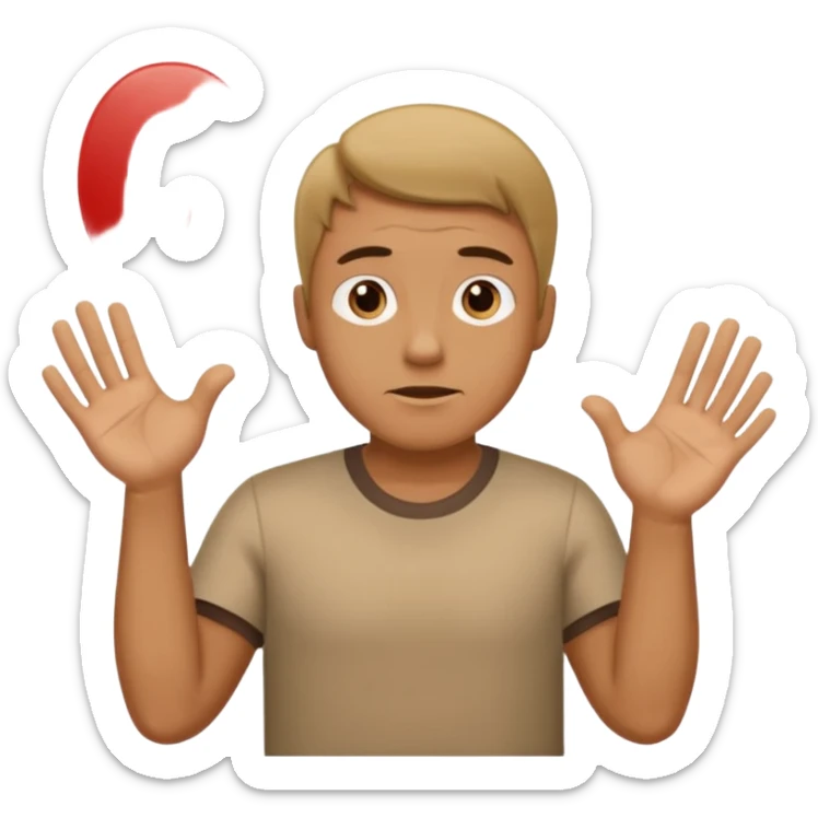 Man shrugging with the number 6 above his left hand and the number 7 above his right hand sticker