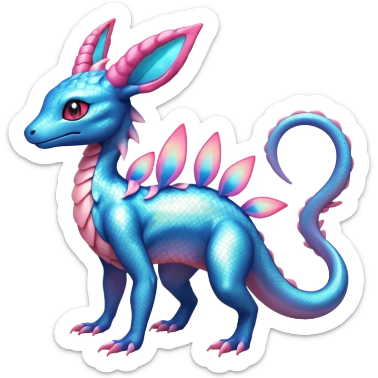 Shiny Horned Helioptile-Salandit-Sylveon-Amaura-Fakémon-hybrid-creature (full body)  sticker