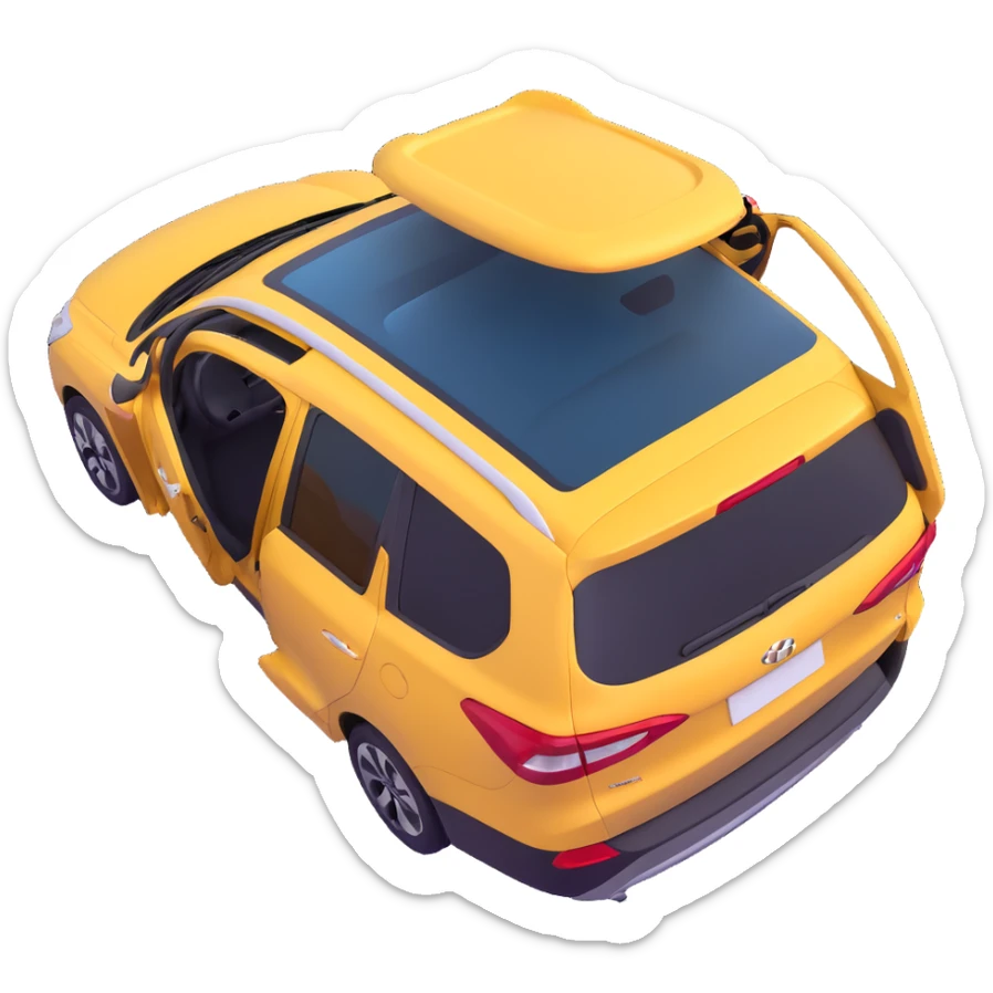 modern Hyundai INSTER car with sunroof opening, roof sliding back, sunlight coming in, 3D emoji style sticker