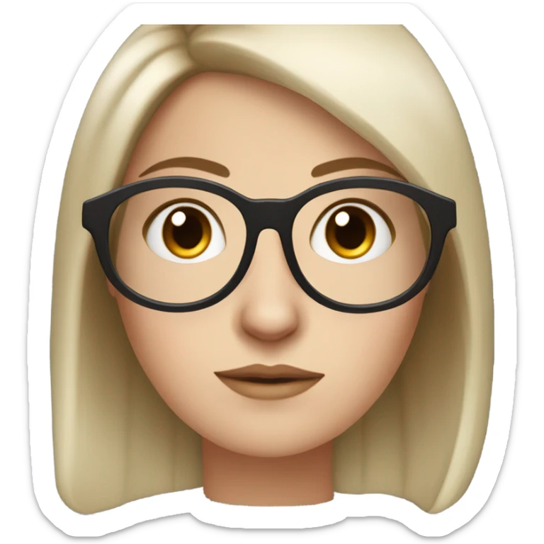 white girl with dark brown hair, round glasses and two moles below her right eye sticker