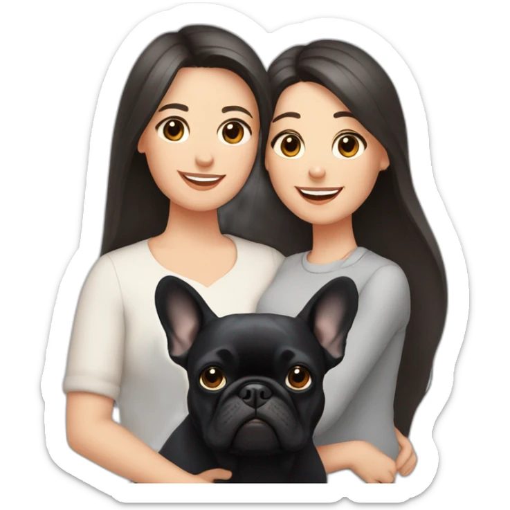 Family-with-father-mum-with-grey-hair-two-brunettes-daughters-with-long-hair-and-just-one-black-French-bulldog sticker
