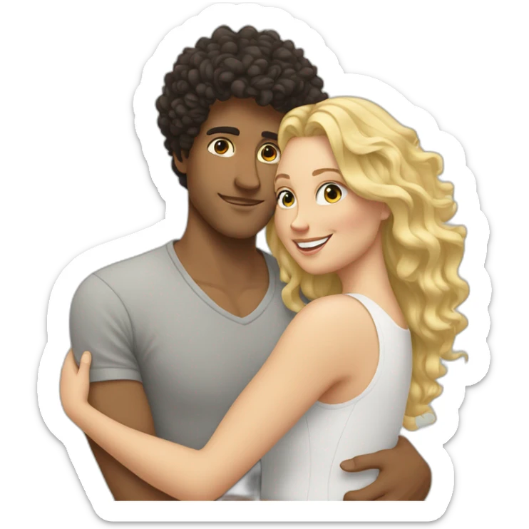 White man with dark curly hair hugging a blonde curvy woman sticker