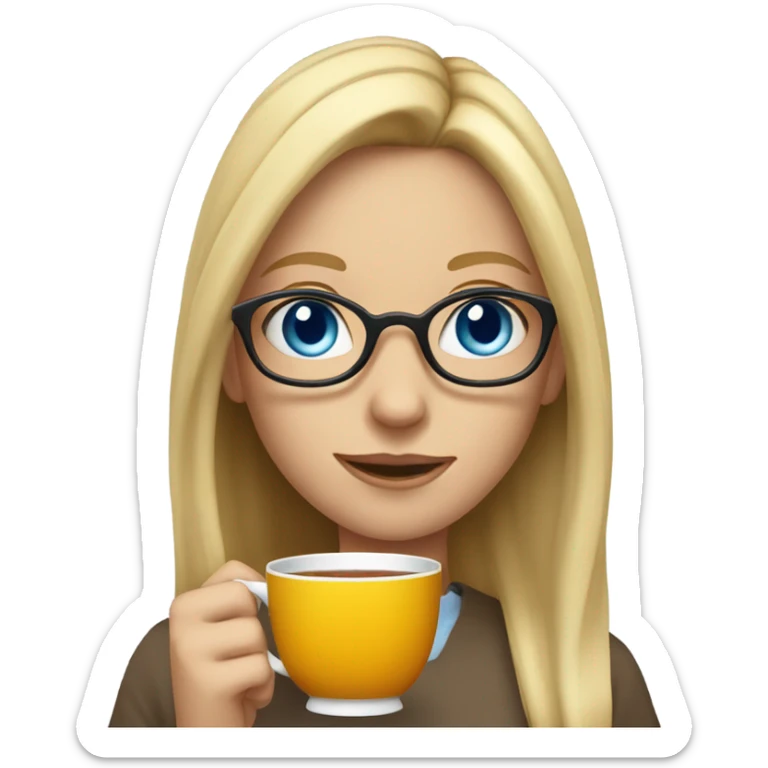 Girl with long blonde hair and blue eyes and glasses sipping tea sticker