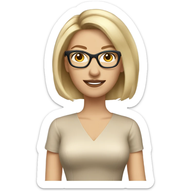 Caucasian Blonde balayage bob hair woman beige dress smart glasses  sticker