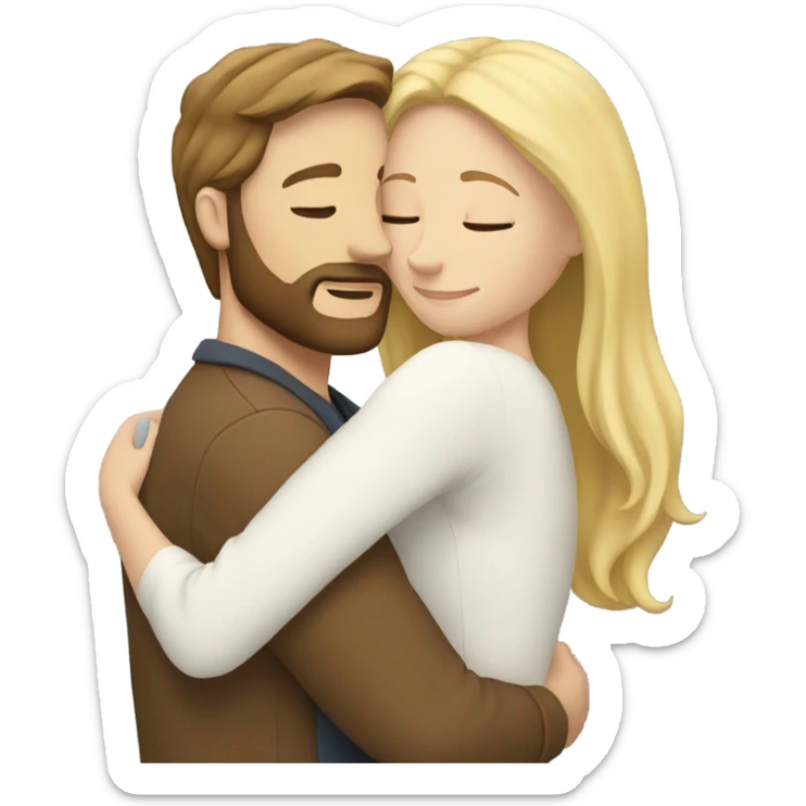 White man BROWN beard and BROWN hair hugging white woman with long blonde hair sticker