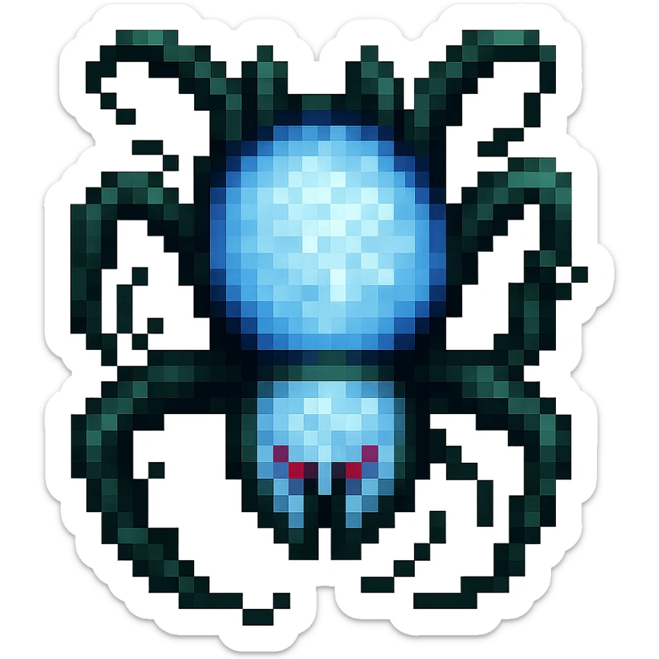 Make the spider green in pixel art style with no background. sticker