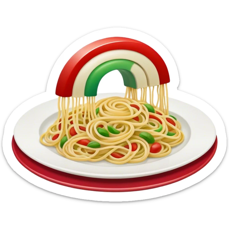 green white and red rainbow with a plate of spaghetti at the end of it (instead of a pot of gold sticker