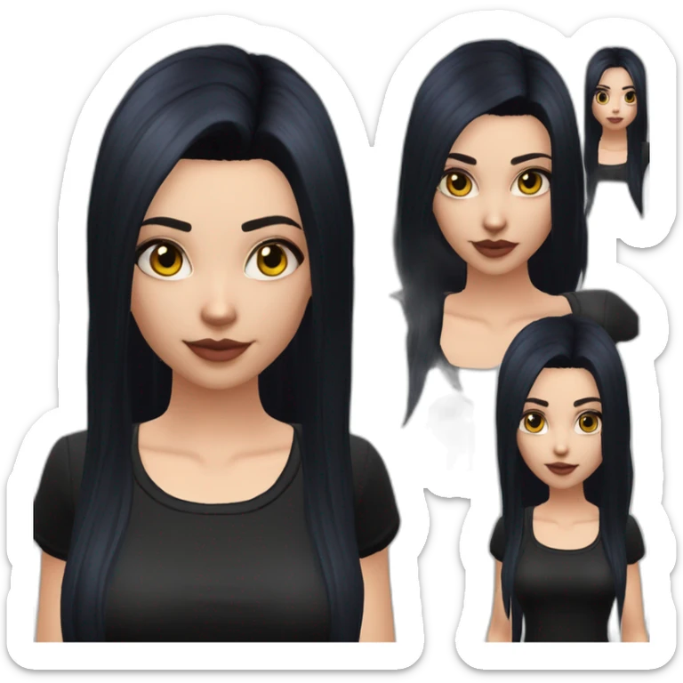 Sims+4+Anime+Cassandra+Goth-girl-dark-hair-black-tshirt+perfectly-centered sticker